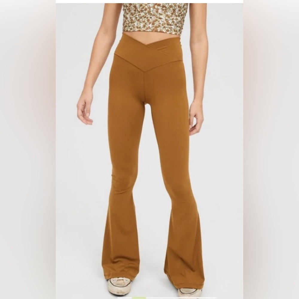 Offline by Aerie Wide Leg Pants in Tan- Hemmed in bottom for 5’3 girl
